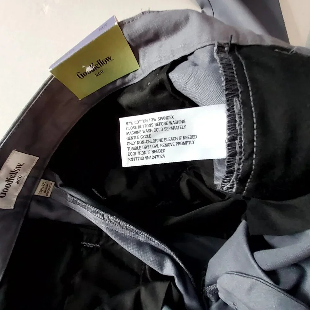 Good Fellow Pleated Trouser Mens Cotton Stretch Slim Tapered Leg Chinos W36 L32 - Picture 10 of 12